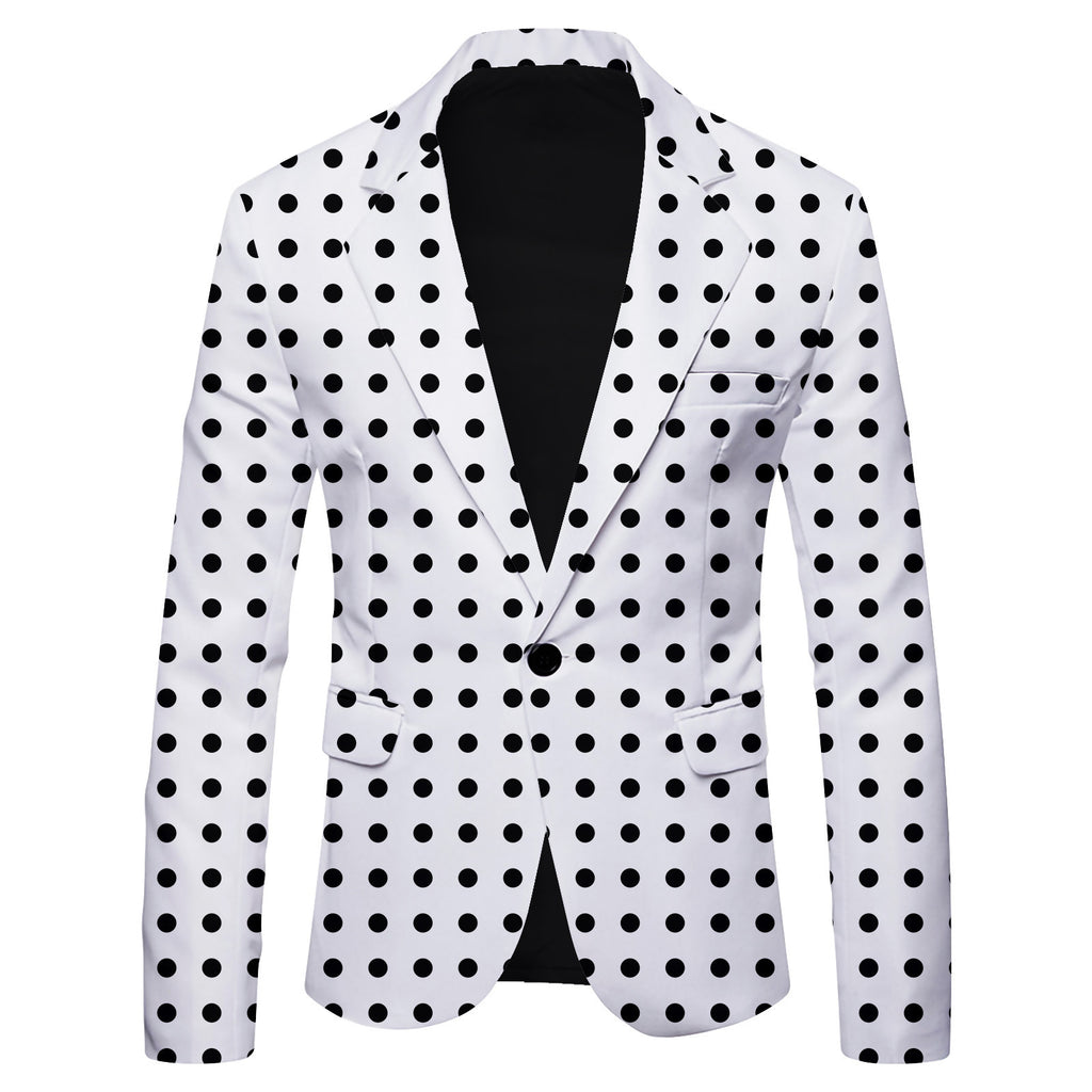Men's Single Row One Button Polka Dot Printing Casual Suit Jacket