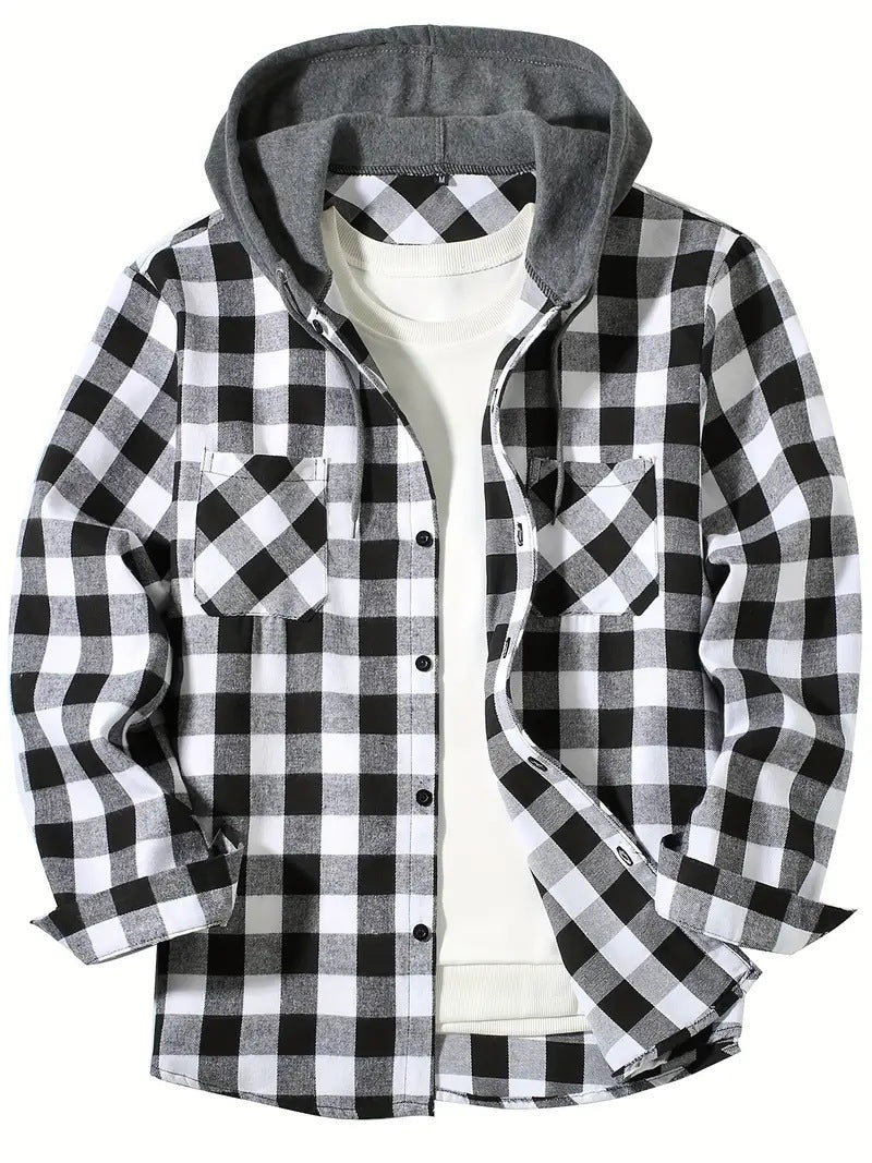 Men's Plaid Hooded Shirt