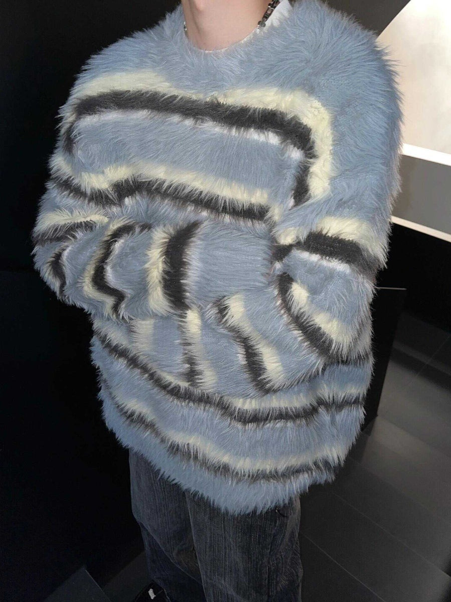 Mohair Blue And White Striped Sweater For Men And Women