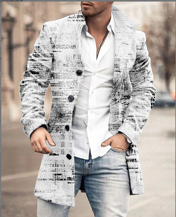 Fall Winter Men Woolen Stand Collar Mid-length trench coat