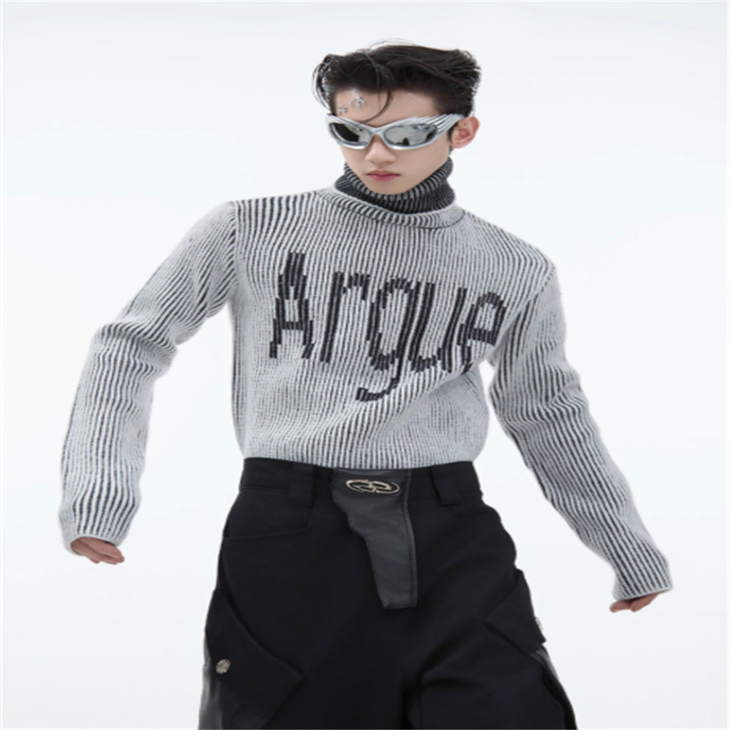 Three-dimensional Groove High Collar Slim Sweater