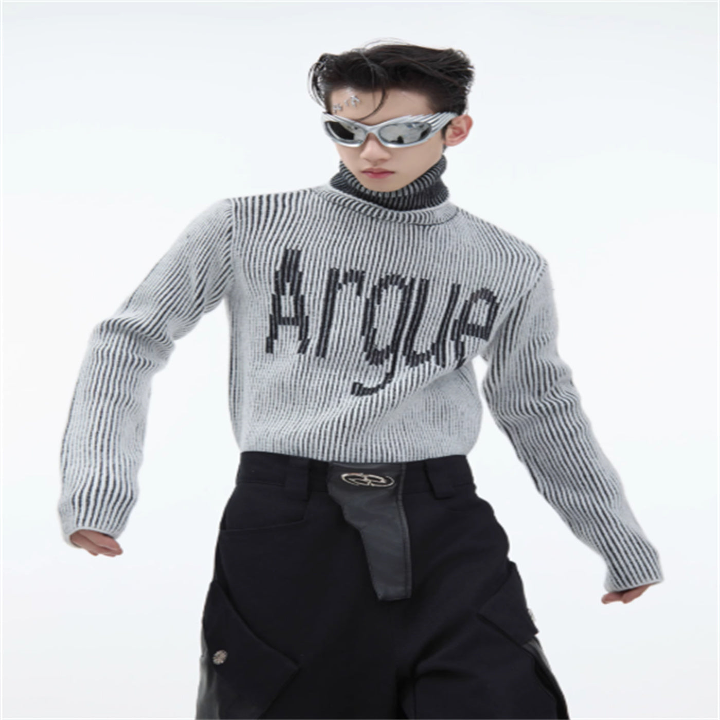 Three-dimensional Groove High Collar Slim Sweater