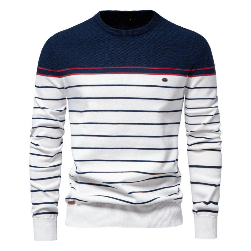 Men's Casual Striped Color Matching Long-sleeved Sweater