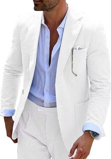 Men's Two-piece Suit Seersucker Summer