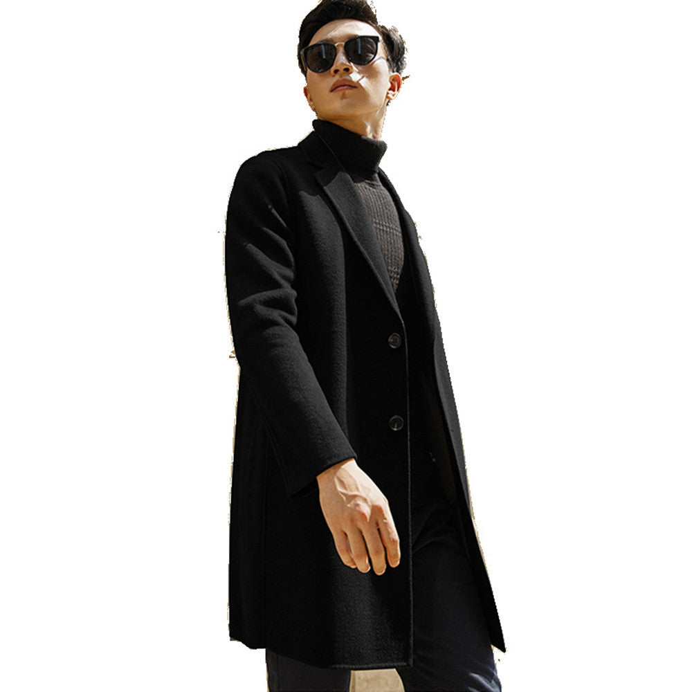 Business Handmade Seamless Wool Trench Coat Long