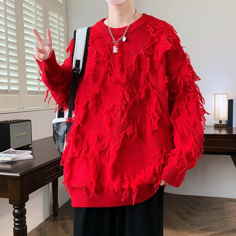 Pullover Round Neck Line Jacquard Long Sleeve Sweater