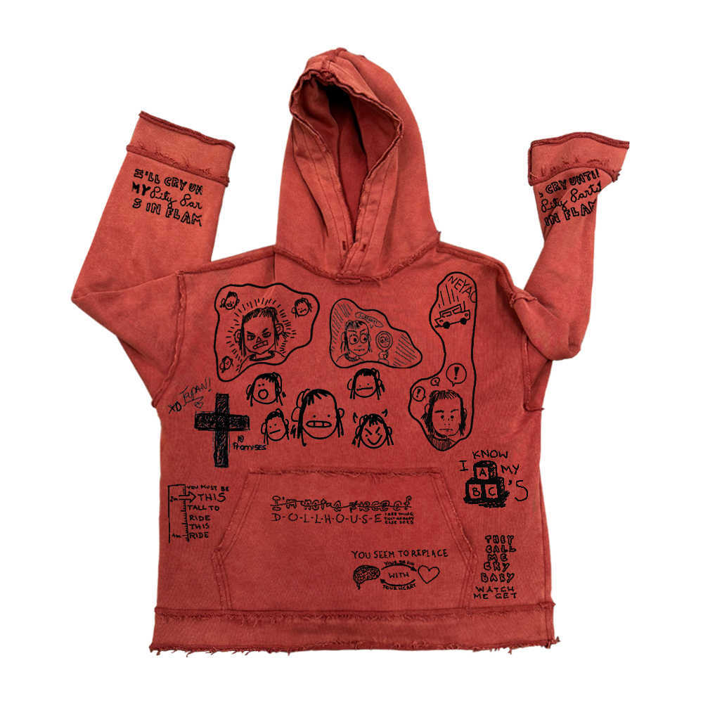 Retro Heavy Anti-worn Looking Washed-out Destruction hoodie