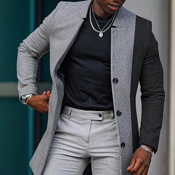 Mid-length Color Matching Single-breasted Trench Coat