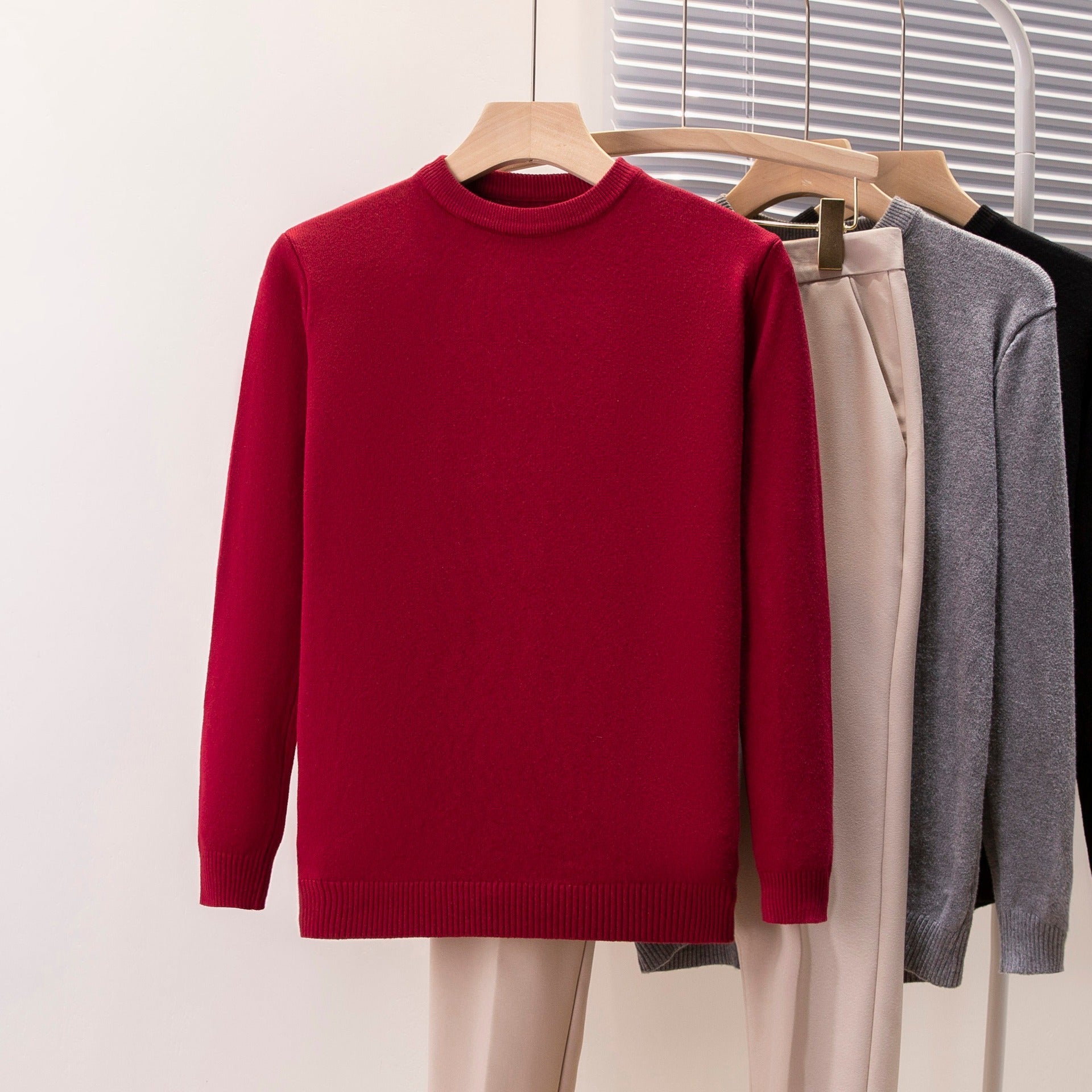 Men's Solid Color Casual Bottoming Sweater