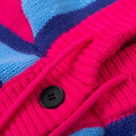 Winter Vintage Stripe Loose Hooded Pullover Sweater