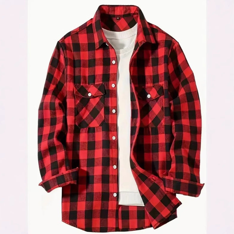 Men's Casual Loose Flannel Plaid Shirt
