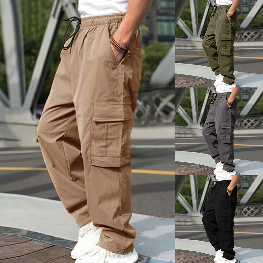 Loose Straight Drawstring Waist Trousers With Pockets