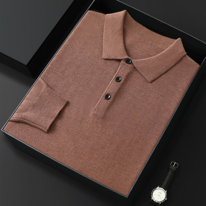 Spring And Autumn Casual Polo Collar Long-sleeved Sweater Men