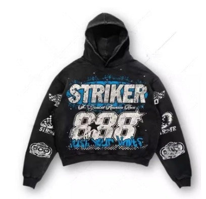 Letter Print Pullover Sweater Retro High Street hoodie