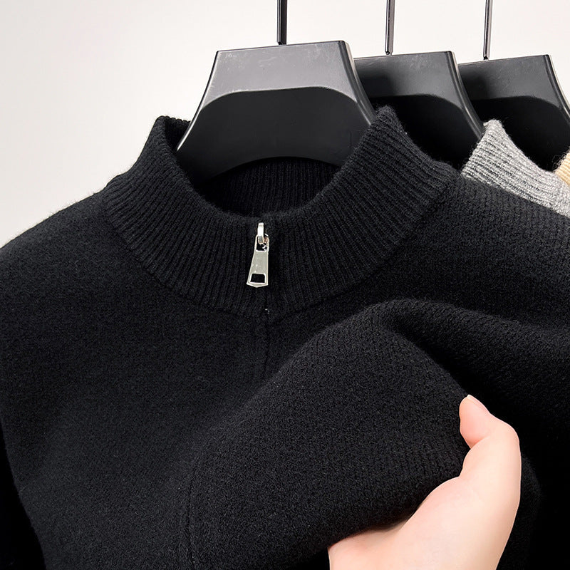 Men's High-end Stand Collar Knitted Zipper Cardigan Thickened sweater