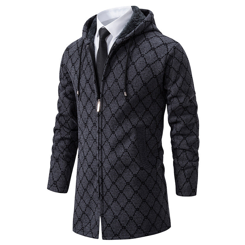Men's Mid-length Sweater Casual Hooded Coat