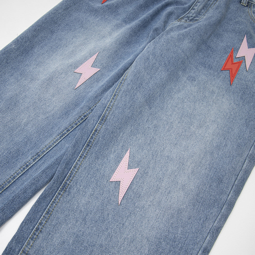 Lightning Embroidered Denim Trousers Men