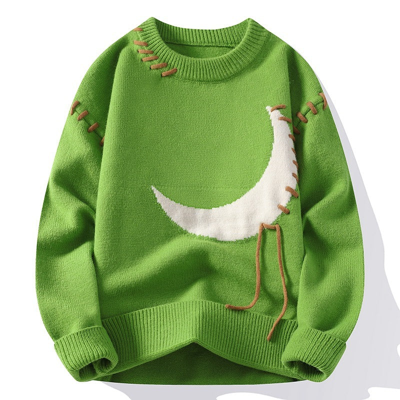 Moon Jacquard Round Neck Sweater For Men