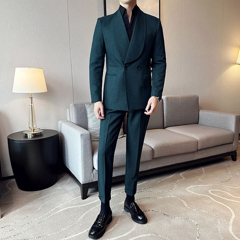 Double Breasted Green Collar Men's Casual Suit