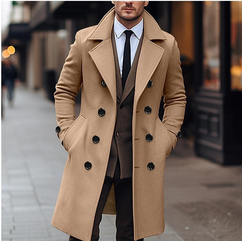 Fall Winter Men Woolen Coat Double Breasted Long coat