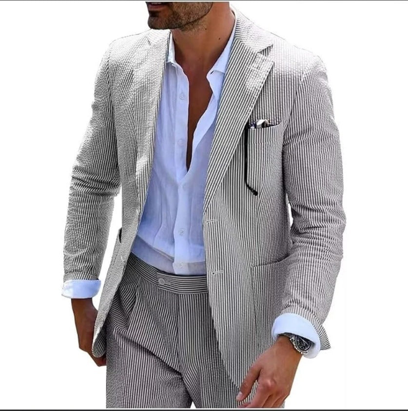 Men's Two-piece Suit Seersucker Summer