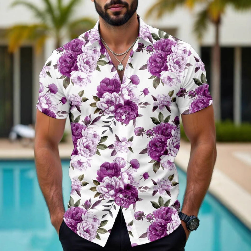 Hawaiian Tropical Floral Printed Casual Men's Shirt