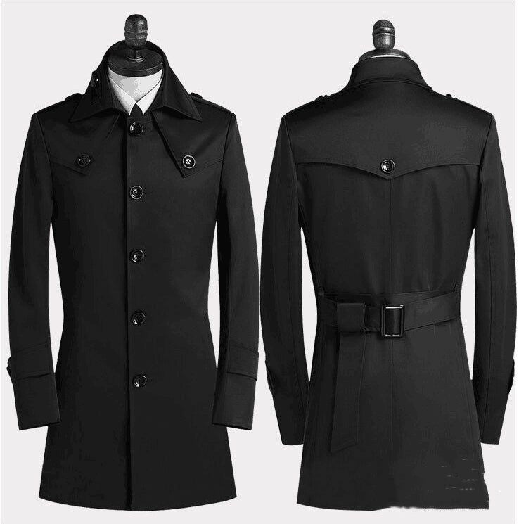 Men's Lapel Single Breasted Medium Length Trench Coat