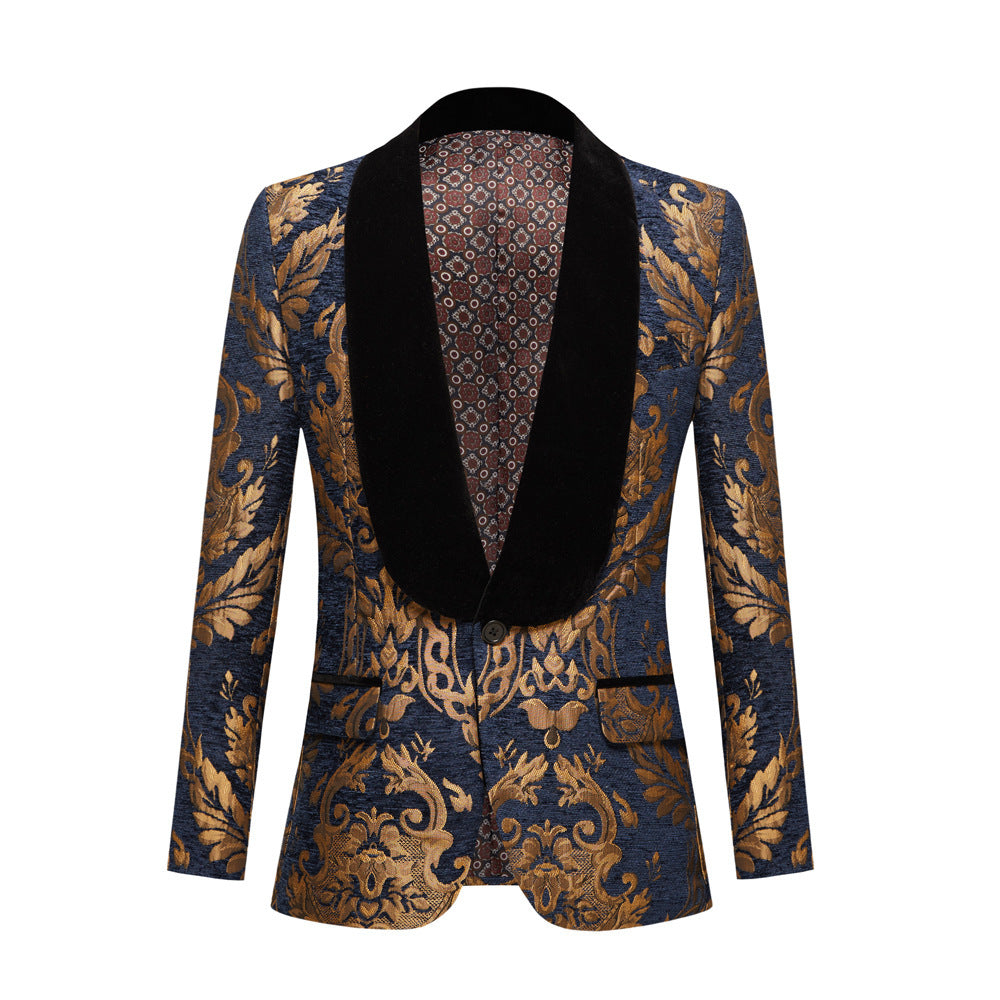 Men's Jacquard Black Flannel Collar suit