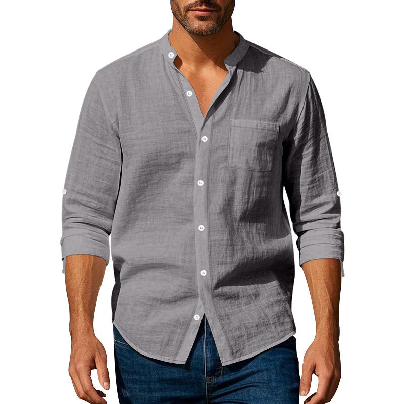 Long Sleeve Stand Collar Shirt With Pockets
