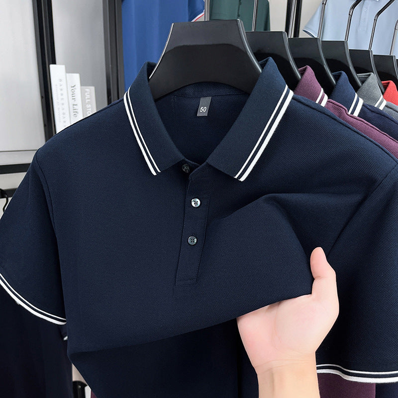 Summer Lapel Mercerized Cotton T-shirt Loose Breathable