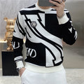Contrast Color Round Neck Black And White Sweater For Men