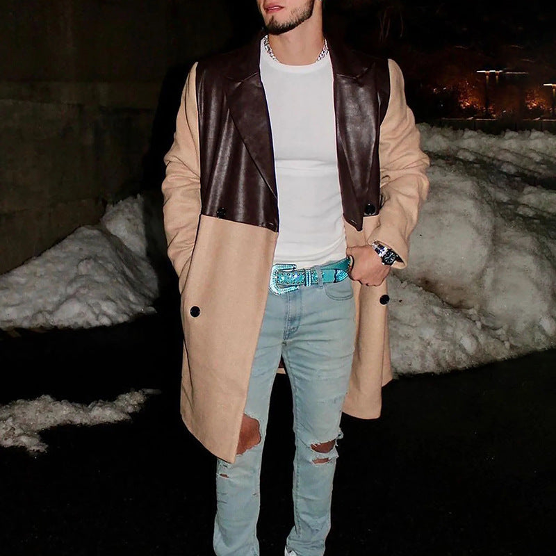 Men's Mosaic Leather Fashion Windbreaker coat