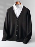 Pure Wool Cardigan Men's V-neck Solid Color Long Sleeve sweater