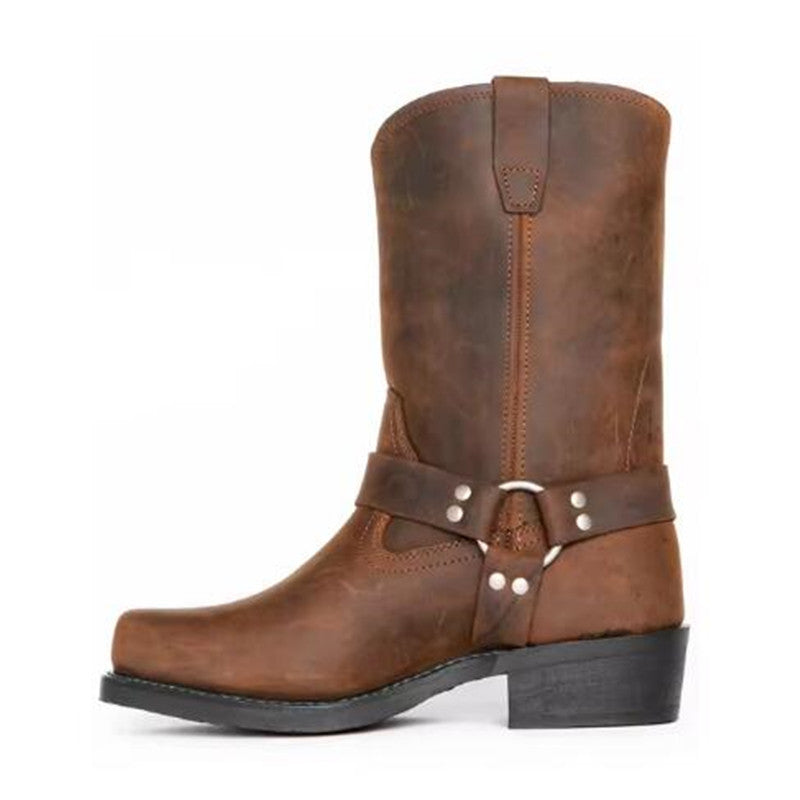 Vintage Men's Cowboy Boots Belt Buckle Ring High Top boots