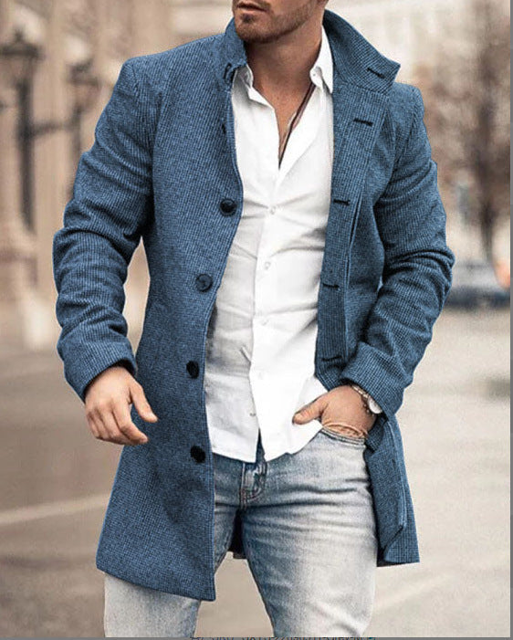 Fall Winter Men Woolen Stand Collar Mid-length trench coat