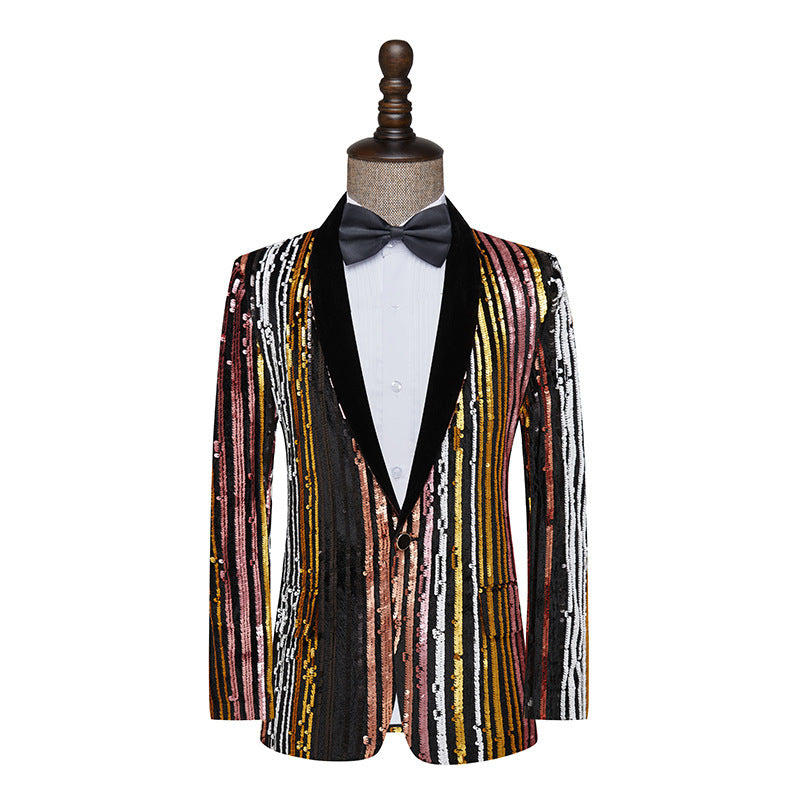 Colorful Sequins Performance Costumes Men's Singer Host Nightclub Dress Stage Performance Suit