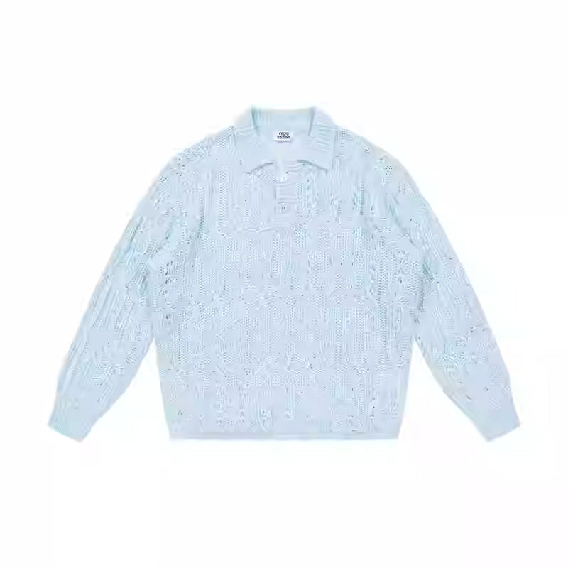 American Retro Hollow Wool Lapel Sweater