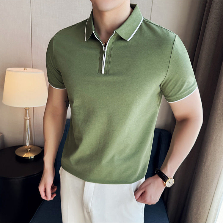 Men's Polo Shirt Short Sleeve Zipper And Lapel T-shirt
