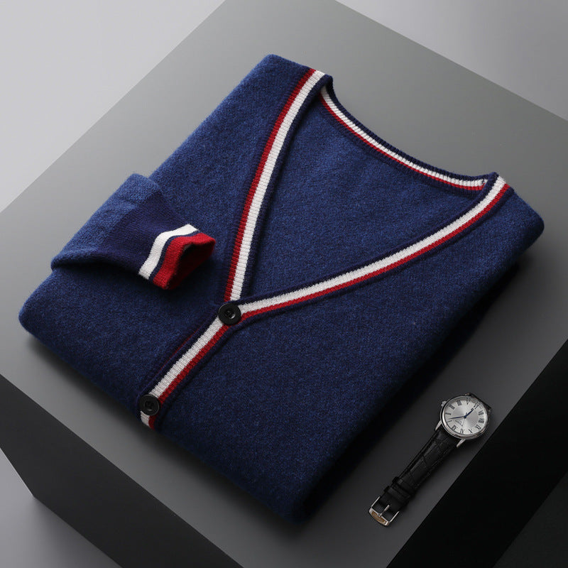 Medium Thick stripes Wool Cardigan sweater