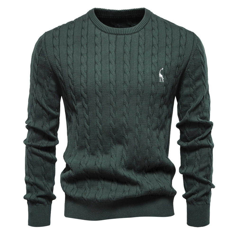 Pullover Deer Embroidery Solid Color Sweater For Men