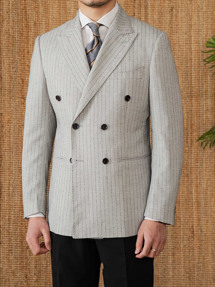 Lightweight Striped Double Breasted Suit Business Casual Suit Coat