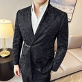 Men's Casual Suit Hook Placket Closure Collar Leather Texture Suit
