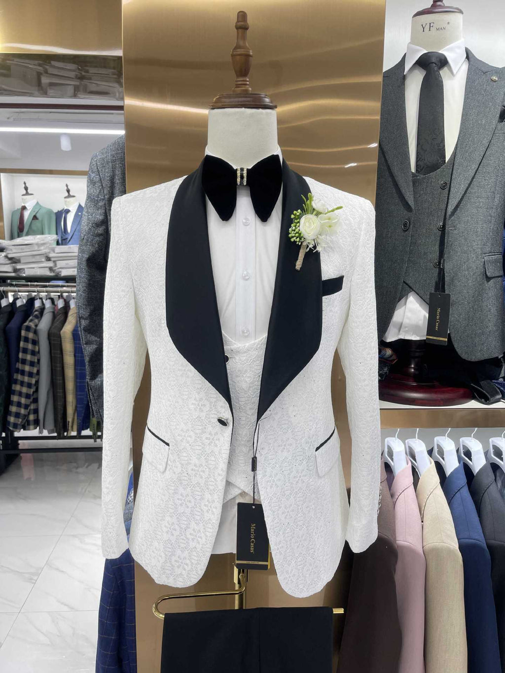 Men's Suit Set 3 Pieces Groomsmen Wedding Lace Costumes suit