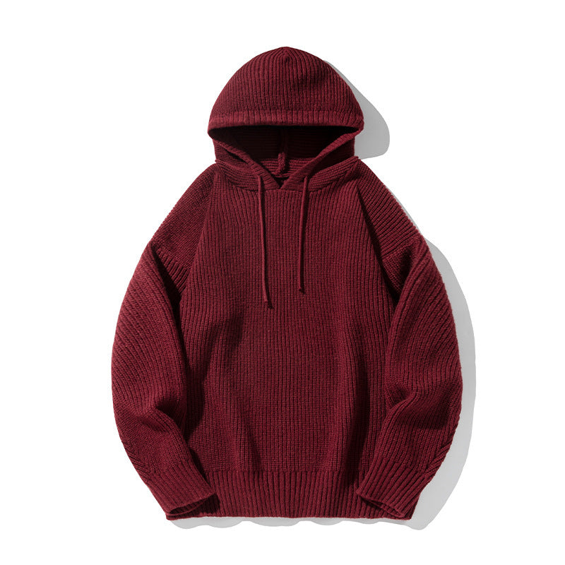 Japanese Loose Solid Color Hooded Idle Style Adjustable sweater