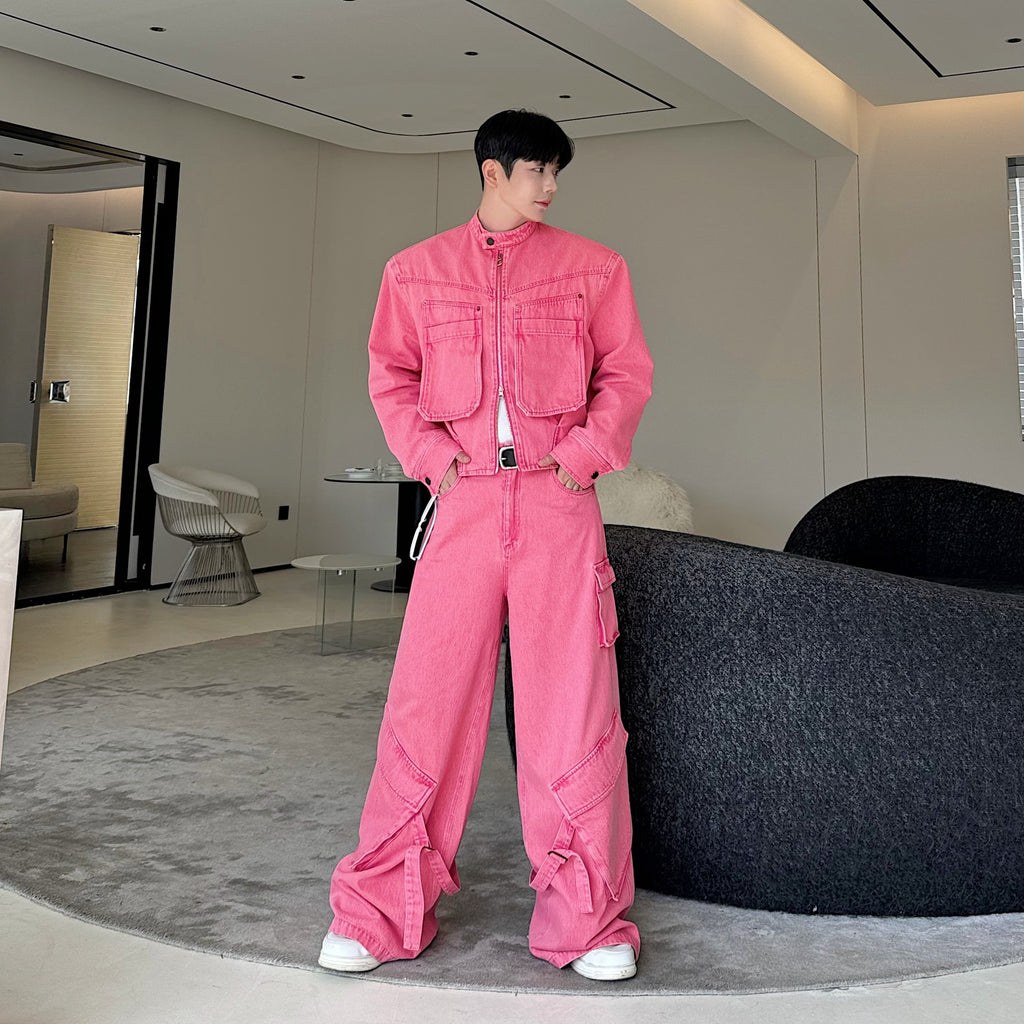 Retro Washed Old Cowboy Special Jacket Wide Leg Pants Suit