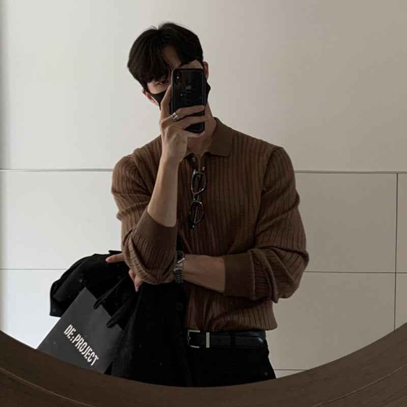 Men's Long Sleeve Knitted Lapel Sweater