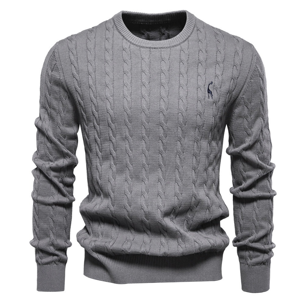Pullover Deer Embroidery Solid Color Sweater For Men