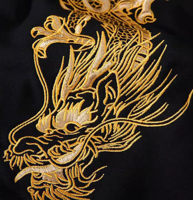 Men's Pure Cotton Golden Dragon Embroidery Loose Hooded Coat