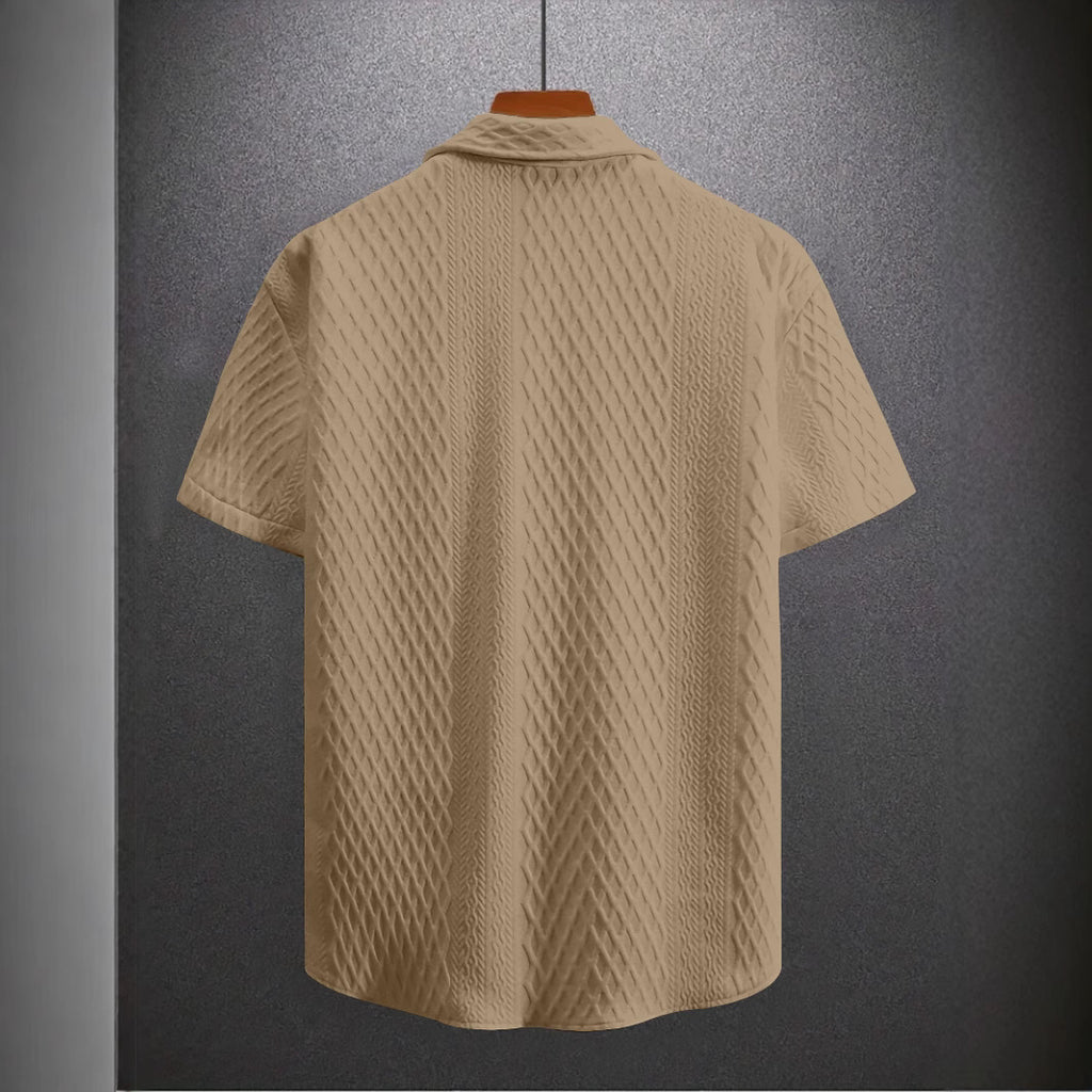 Men's Solid Color Short Sleeve Knitted Shirt With Over-turned Collar