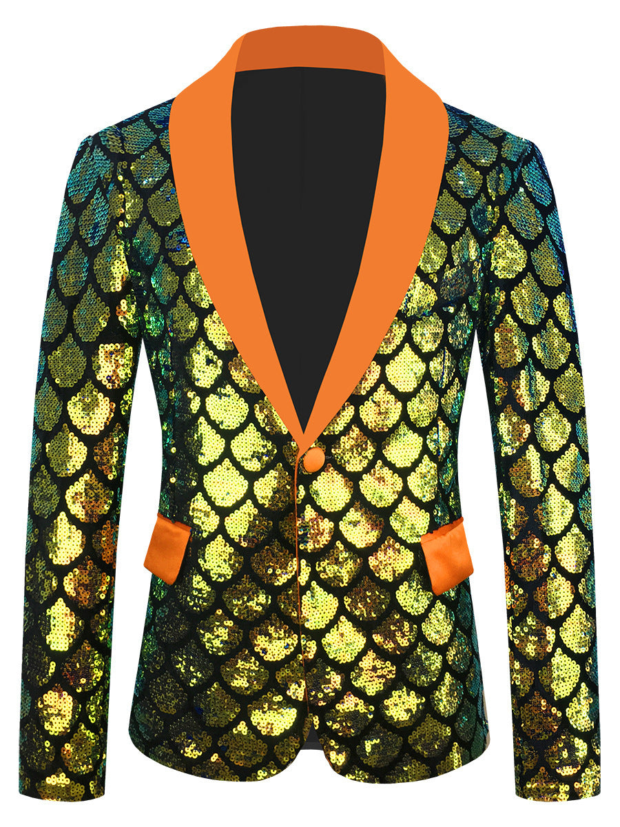 Men's Velvet Colorful Turning Piece Scale Sequined Costume